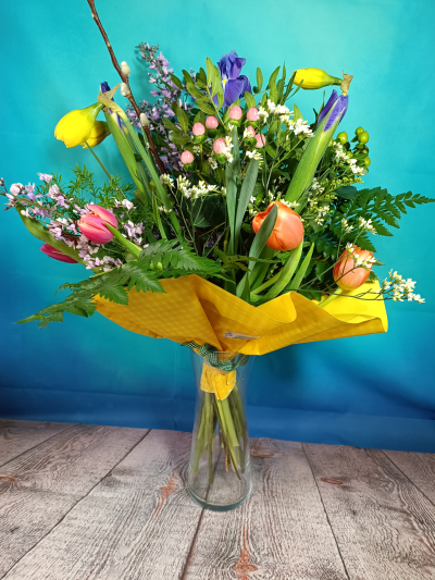 Breath of spring. - Spring flowers ,including tulips. daffodils ,irises ,catkins and fantastic ginster.
Ecology version, without  box .