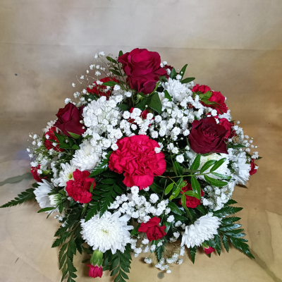 Red and white posy. - Funeral posy